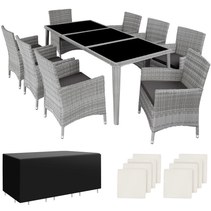 tectake Aluminium wicker zitgroep Menorca 8+1 met beschermho, Tuin en Terras, Tuinsets en Loungesets, Verzenden