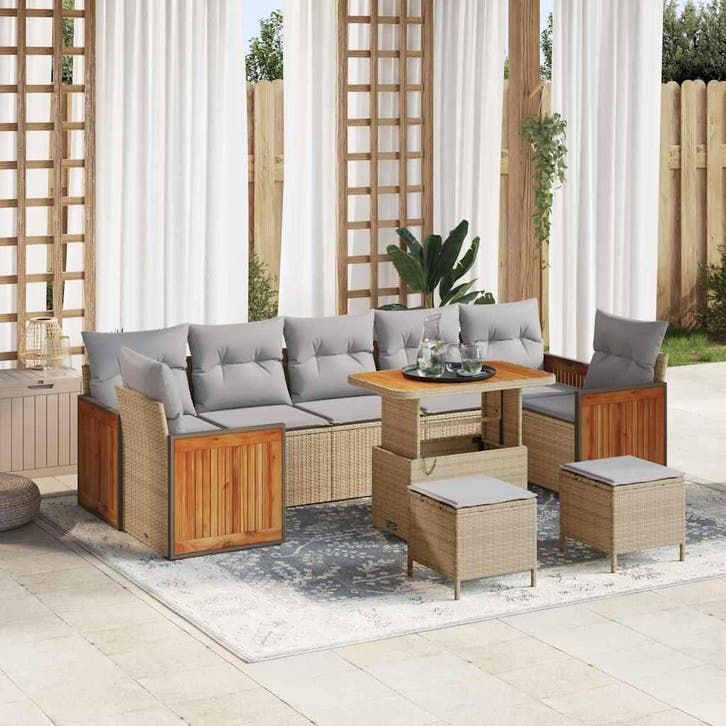 vidaXL Tuinbank Set met kussen 13 pcs Beige en Lichtgrijs, Jardin & Terrasse, Ensembles de jardin, Envoi