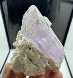 Cristal de kunzite lavande avec tourmaline vert émeraude