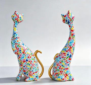 sculptuur, Color Twin Kittens - 24 cm - Hars