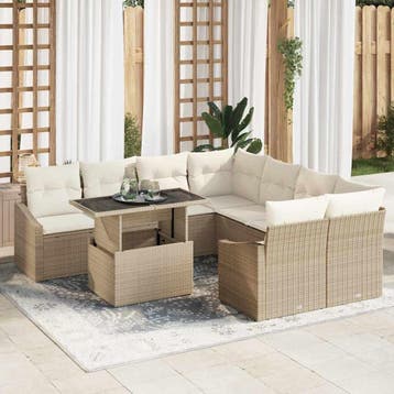 vidaXL Tuinbank Set met opslag 9 pcs Beige Poly rattan, Verzenden