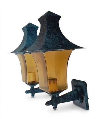 Lantaarn (2) - IJzer, amberkleurig glas - een paar, Antiek en Kunst