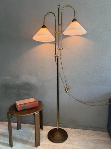 Staande lamp - Messing, Glas, Brons - Verstelbaar tot 175
