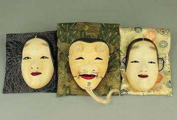 Noh masker - Hout - 3 houten Noh-maskers (Zonder, Antiek en Kunst