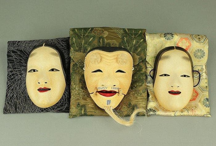 Noh masker - Hout - 3 houten Noh-maskers (Zonder, Antiquités & Art, Antiquités | Autres Antiquités