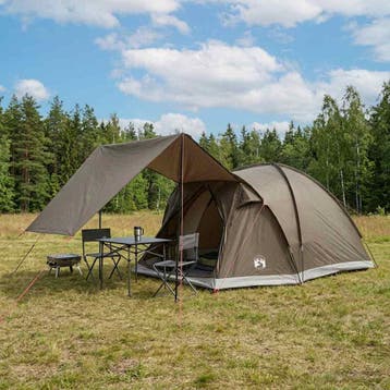 vidaXL Huisje Tent met dak Bruin grijs 4-persoons Polyester, Verzenden