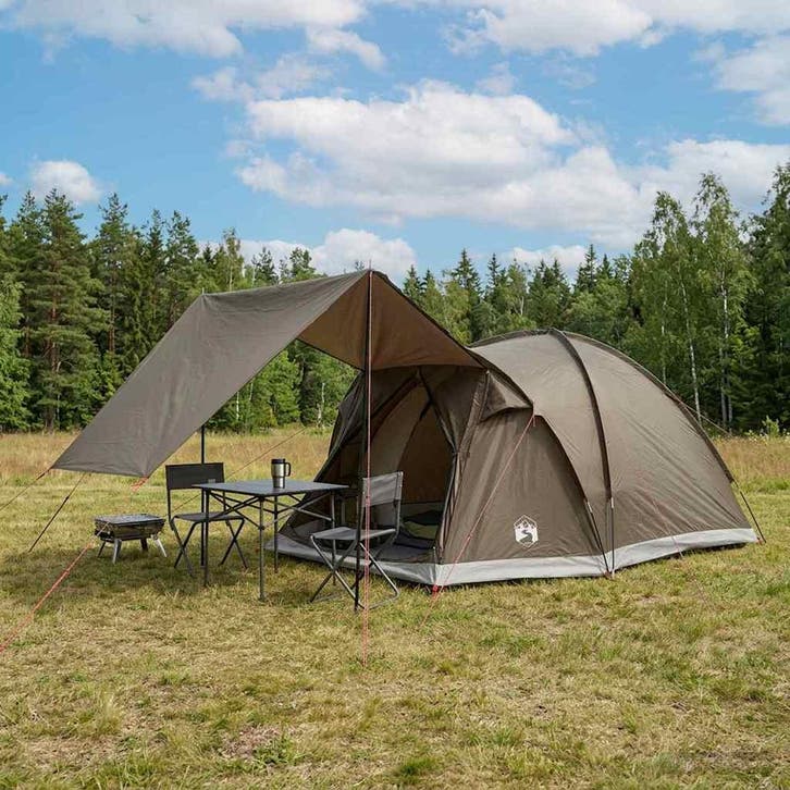 vidaXL Huisje Tent met dak Bruin grijs 4-persoons Polyester, Caravanes & Camping, Tentes, Envoi