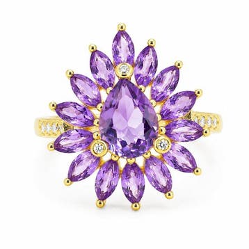 Zonder minimumprijs - Ring Verguld Amethist - Diamant -, Nieuw