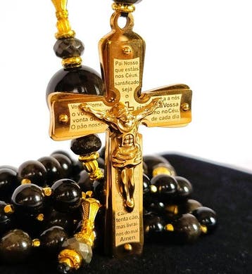 Zilveren obsidiaan en pyriet - Rosaire van het Goddelijke