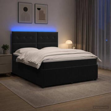 vidaXL LED Boxspringbed met Matras Zwart 140 x 200 cm, Verzenden, Nieuw
