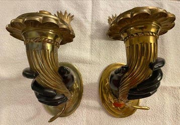 Wandkandelaar (2) - Verguld brons, Gepatineerd brons,, Nieuw