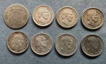 Nederland. 5 Cents 1825- 1879 Lot van 8 zilveren stuivers