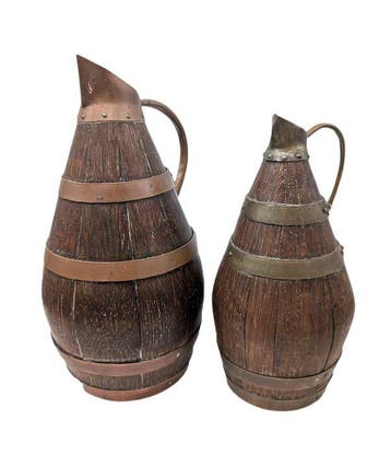 Kruik - Eik - Twee kruiken voor cider/wijn, gemaakt van hout