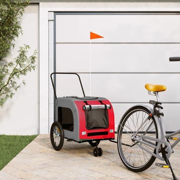 vidaXL Hondenfietstrailer oxford stof en ijzer rood en grijs, Verzenden, Nieuw