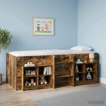 vidaXL Kinderhoogslaper Gerookt eiken 75 x 190 cm Bewerkt, Verzenden, Nieuw