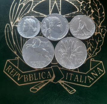 Italië, Republiek Serie Completa 1950 (1+2+5+10)+10 Lire