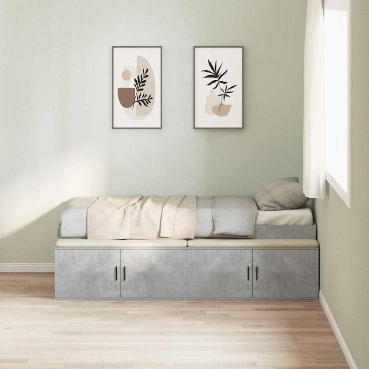 vidaXL Bedframe met lade Beton Grijs 90 x 200 cm Bewerkt, Maison & Meubles, Chambre à coucher | Lits, Envoi