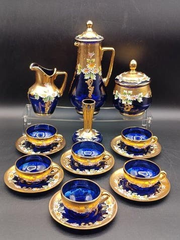 Bohemia - Koffieservies voor 6 (16) - Kristal, Emaille -