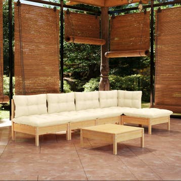 vidaXL 6-delige Loungeset met crèmekleurige kussens, Verzenden, Loungeset