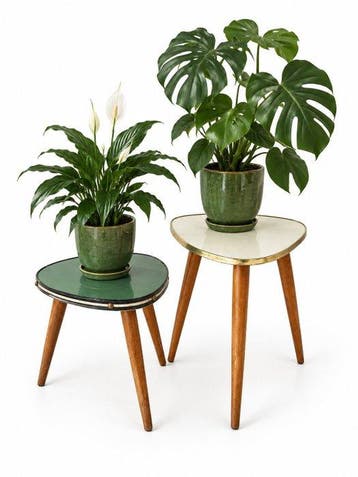 Set bijzettafels - Hout, Metaal, Formica - Paar vintage