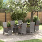 vidaXL Tuin Eettafel Set met kussen 7 pcs Grijs poly rattan, Tuin en Terras, Verzenden, Nieuw
