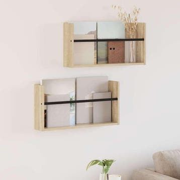 vidaXL Tijdschriftenrek 2 st Sonoma Eik 60 x 12 x 30 cm, Huis en Inrichting, Woonaccessoires | Krantenbakken en Lectuurbakken