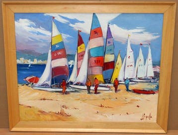 Joan Sarquella Oliveras (1956) - Veleros en la bahía