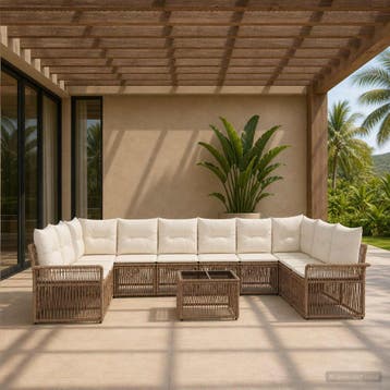 vidaXL Tuinbank Set 11 st Beige poly rattan, Verzenden, Nieuw