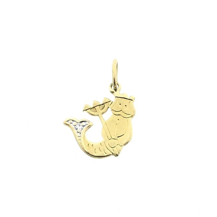 Gouden hanger van Neptunus met diamant 0,005 ct., Handtassen en Accessoires, Bedels, Gebruikt, Overige merken, Goud, Ophalen of Verzenden