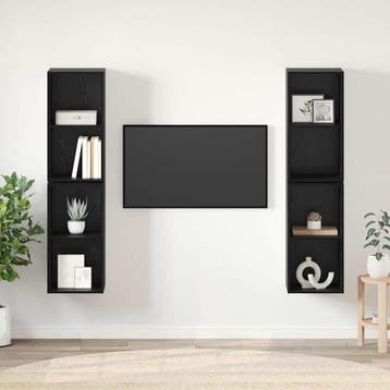 vidaXL Tv-meubelset 4 st Zwart Eiken Bewerkt hout, Verzenden