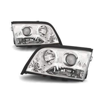 PHARES MERCEDES CLASSE C W202 93-00 PROJECTEUR FOND CHROMÉ, Verzenden