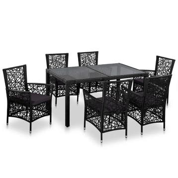 vidaXL 7-delige Tuinset poly rattan zwart, Verzenden, Nieuw, Tuinset