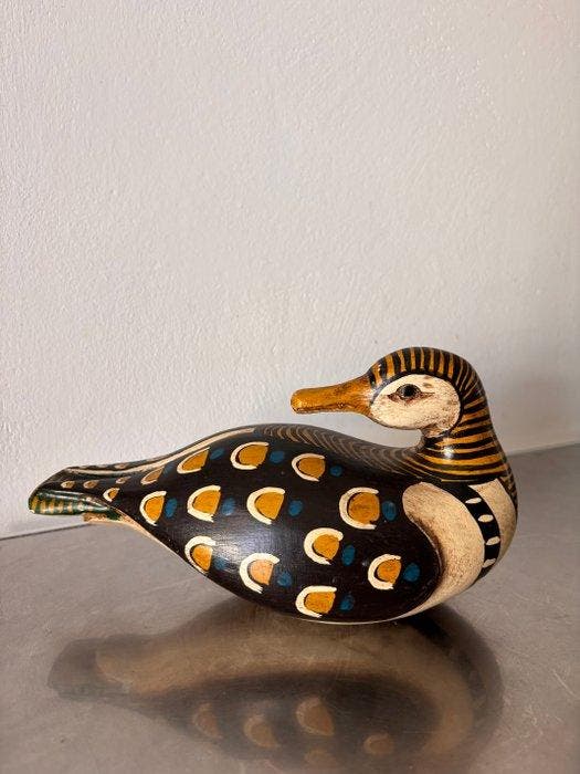 Lokeend - Mid-Century Hand-Carved Wooden Duck Sculpture –, Antiquités & Art, Curiosités & Brocante