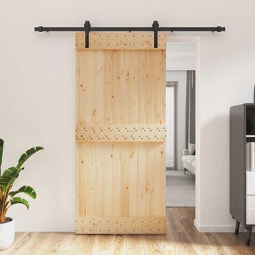 vidaXL Schuifdeur Naturel en Zwart 95 x 210 cm Massief Pine, Verzenden