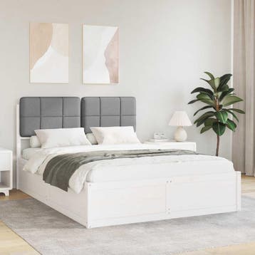 vidaXL Bedframe met Gevoerde Hoofdbord Lichtgrijs 150 x 200, Huis en Inrichting, Slaapkamer | Bedden, Verzenden, Nieuw
