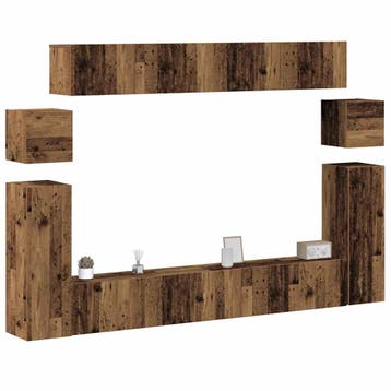 vidaXL 8-delig Tv-meubelset wandmontage bewerkt hout oud, Verzenden