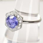 Ring - 14 karaat Witgoud - 2.23ct. tw. Saffier - Diamant -
