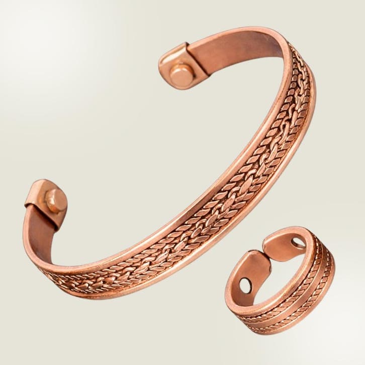 Set koperen gezondheids-klemarmband plus verstelbare ring,, Sport en Fitness, Gezondheidsproducten en Wellness, Ophalen of Verzenden