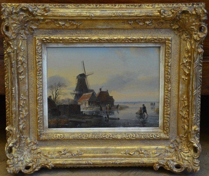Jacob Jan Spöhler (1811-1866/76) - Wintertje met schaatsers, Antiquités & Art, Art | Peinture | Classique