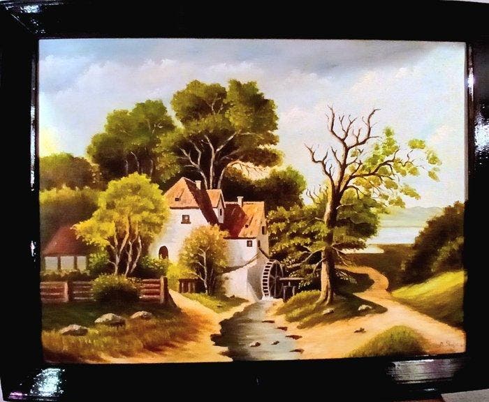 Deutsche Schule (XX), signiert mit M. Stohr - Wassermühle am, Antiquités & Art, Art | Peinture | Classique