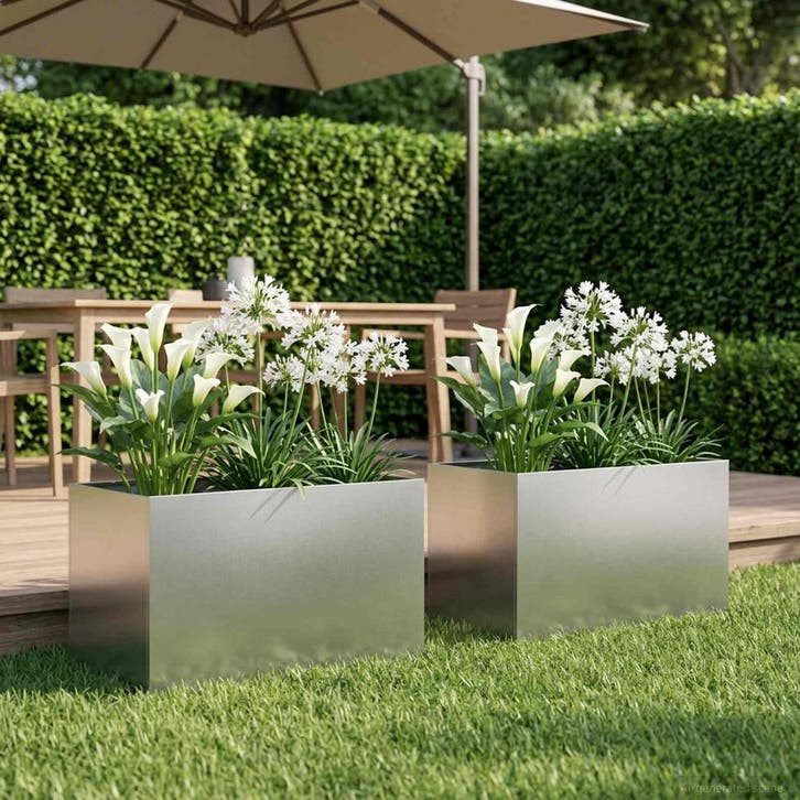 vidaXL Plantenbak 2 st zilver 50 x 40 x 40 cm Roestvrij, Jardin & Terrasse, Pots de fleurs, Envoi