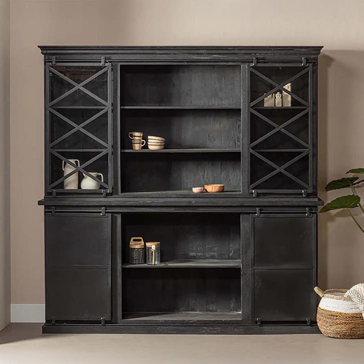 Buffetkast Mangohout Milan 260 X Zwart, Maison & Meubles, Armoires | Buffets, Envoi