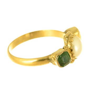 Ring - 18 karaat Geel goud Parel - Smaragd