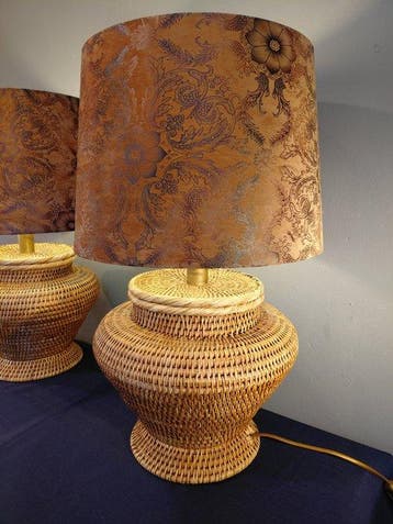 Tafellamp - Rattan - Twee XL Birma tafellampen