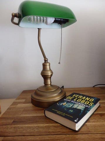 Bankierslamp - kleur brons of oud koper, Verguld messing