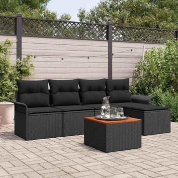 vidaXL Tuinbank Set met kussen 6 pcs Zwart poly rattan, Verzenden, Nieuw