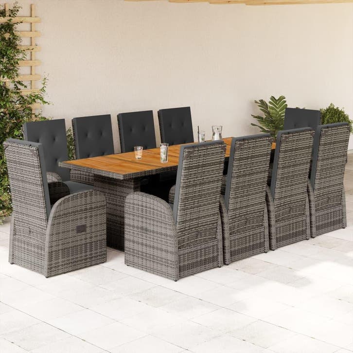 vidaXL 11-delige Tuinset met kussens poly rattan grijs, Tuin en Terras, Tuinsets en Loungesets, Tuinset, Nieuw, Verzenden