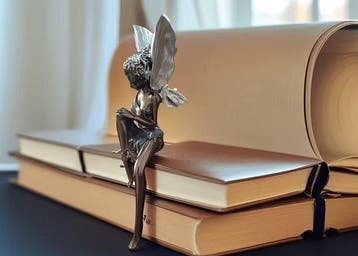 sculptuur, Vintage Style Sitting Fairy Figurine with Large