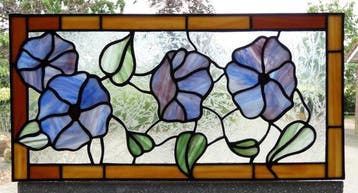 Art Nouveau Glas-in-loodraam - 1980-2000 - Floraal, Antiek en Kunst