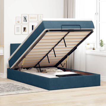 vidaXL Bed poef met matras 120x190 cm fluweel donkerblauw, Verzenden